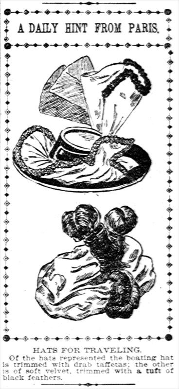 1900年に発行された記事　パリからのデイリーヒント　旅行用帽子カタログ