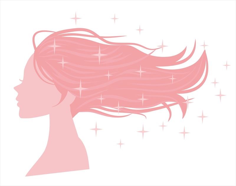 ヘアケアのシルエット　ピンクの流れる髪の毛