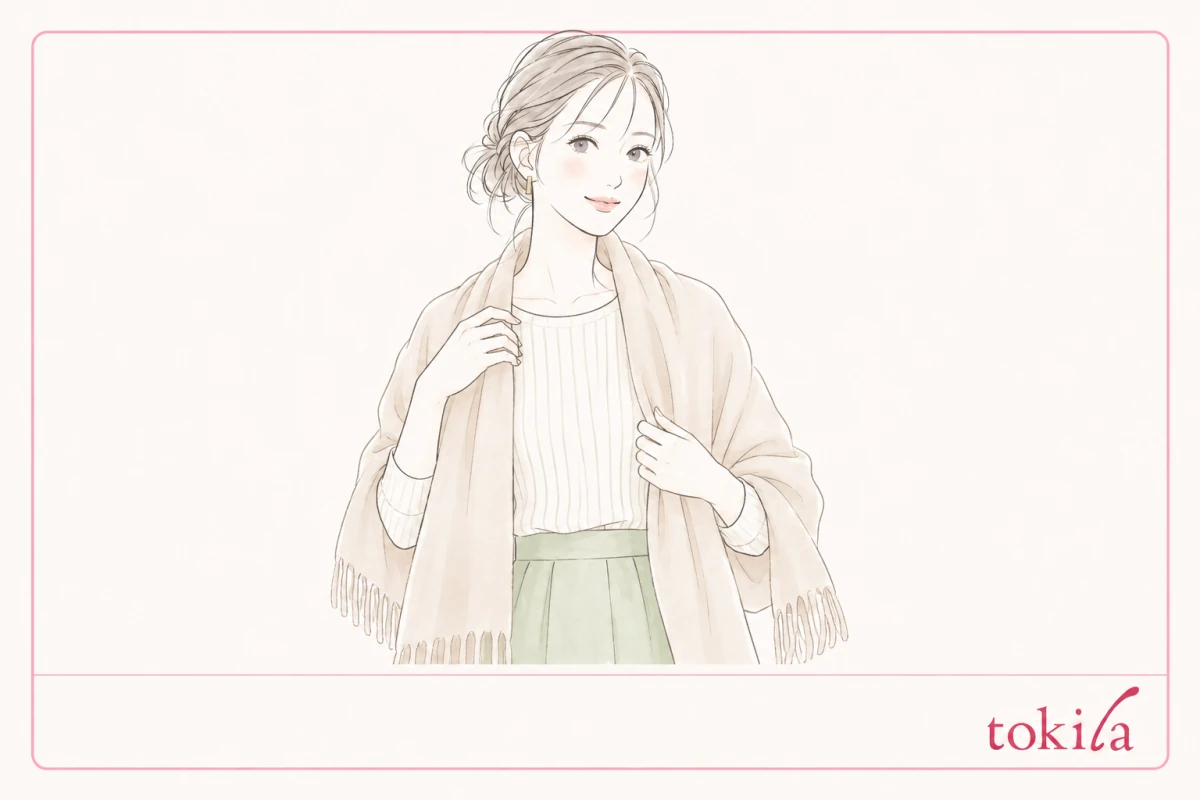 ストールをゆるく肩に掛けた女性