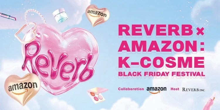 ReverbとAmazonのコラボレーションによるK-COSMEブラックフライデーフェスティバルのプロモーションバナー
