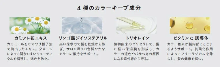 髪のカラーを長持ちさせるための4種の成分