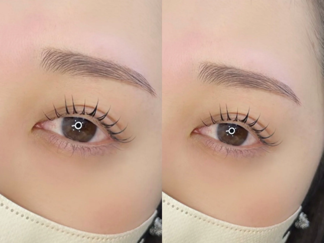 まつげパーマが施された目元のクローズアップ