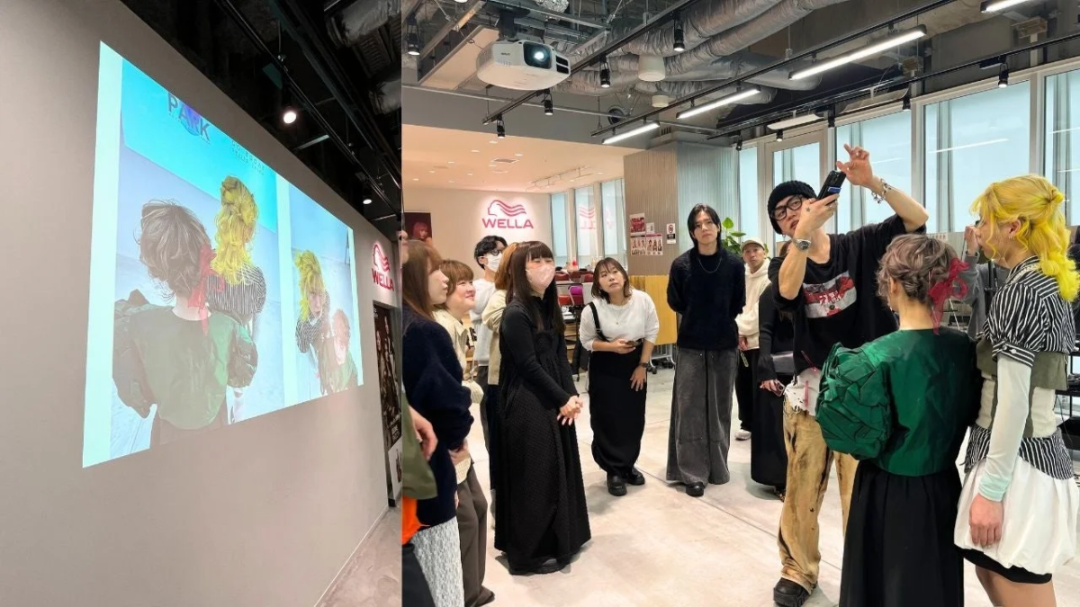 プロジェクターに映し出されたヘアスタイルの画像