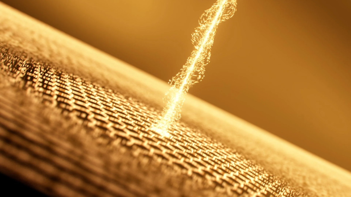 金色の光が渦巻く抽象的な空間