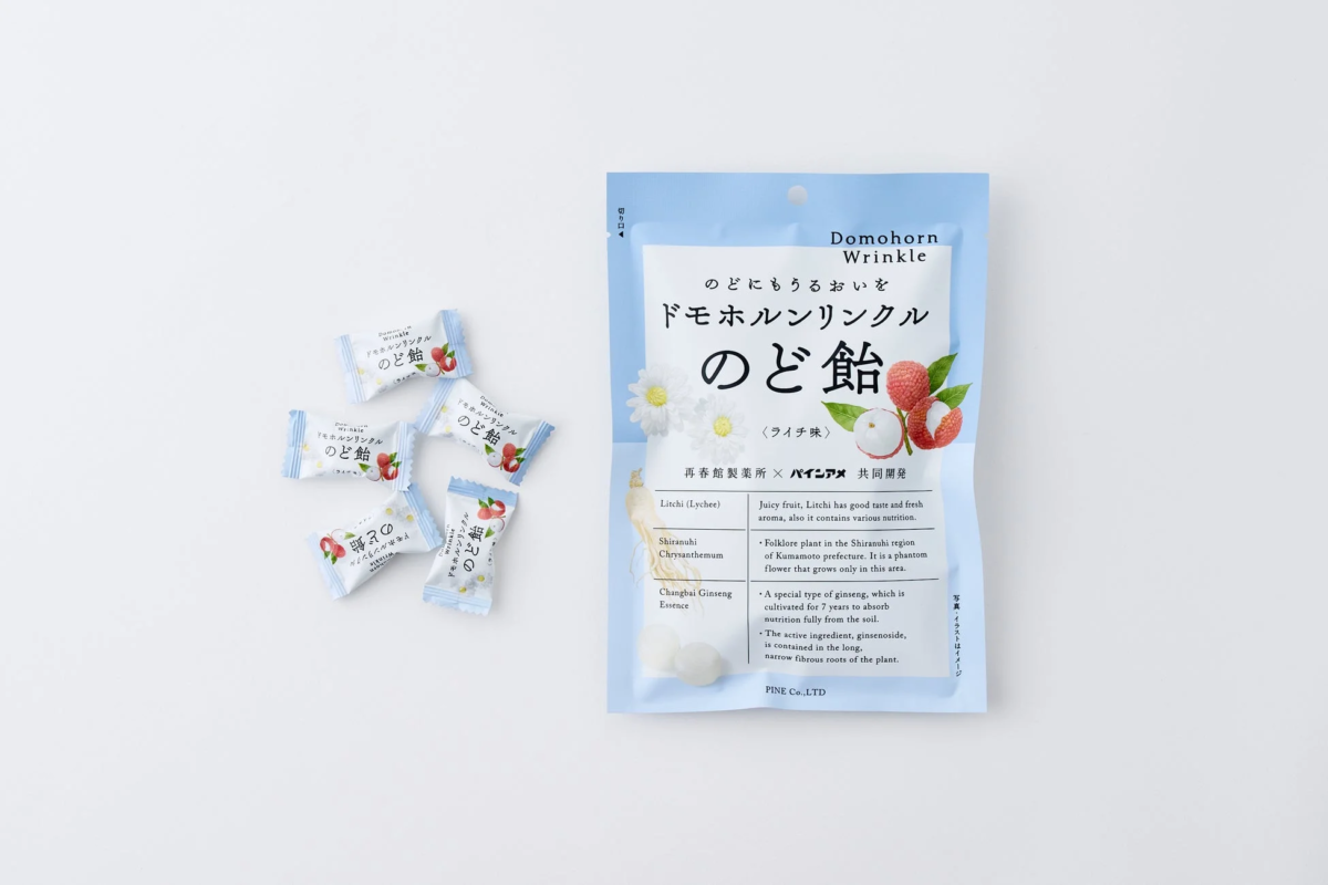 ドモホルンリンクル のど飴 ライチ味のパッケージ