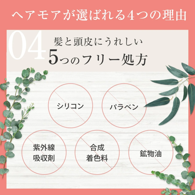 ヘアモアが選ばれる4つの理由 04 髪と頭皮にうれしい 5つのフリー処方