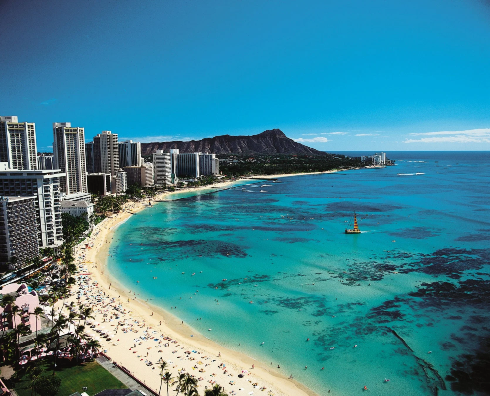 ハワイのワイキキビーチとダイヤモンドヘッド