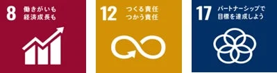 SDGs(持続可能な開発目標)の目標8、12、17のアイコン