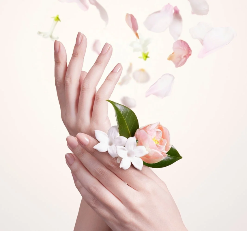 手と花
