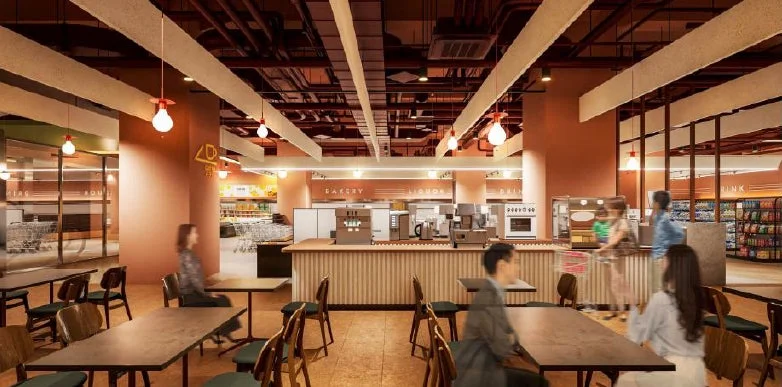 小売施設内のモダンなカフェまたはフードコート