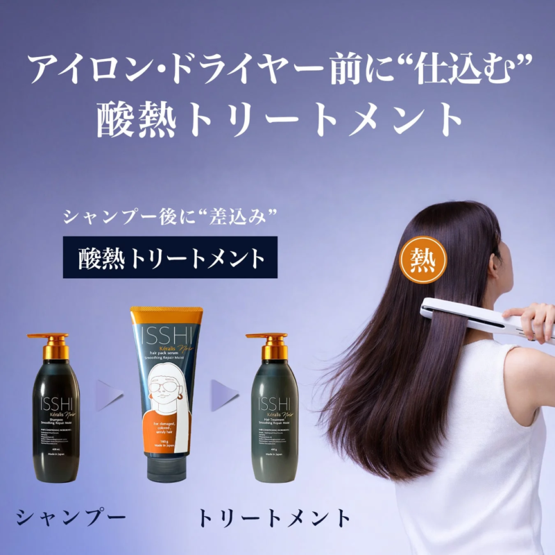 アイロン・ドライヤー前に“仕込む”酸熱トリートメント シャンプー後に“差込み”酸熱トリートメント 熱