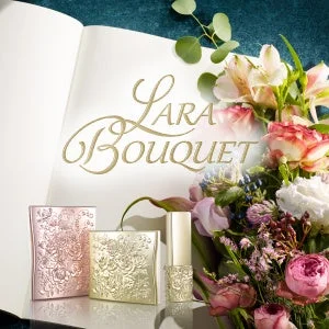 Lara Bouquetロゴと花束、コスメ