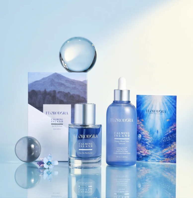 FLORODORA CALMING ISLAND Eau De Perfume FLORODORA CALMING ISLAND Deep Blue Sea Serum Calming Island™ Argan Peptide PDRN (Sodium DNA) Centella Asiatica Flower Extract 100 ml / 3.38 fl.oz. FLORODORA