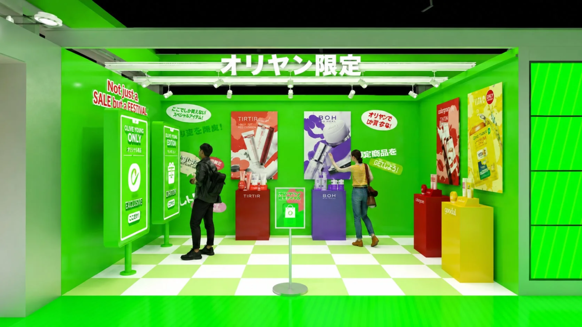 オリーブヤングのイベントスペースで展示される限定品