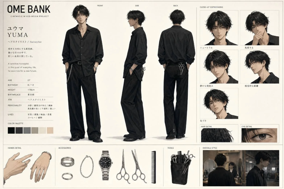 OME BANK CINEMATIC MIXED-MEDIA PROJECTのキャラクター設定資料