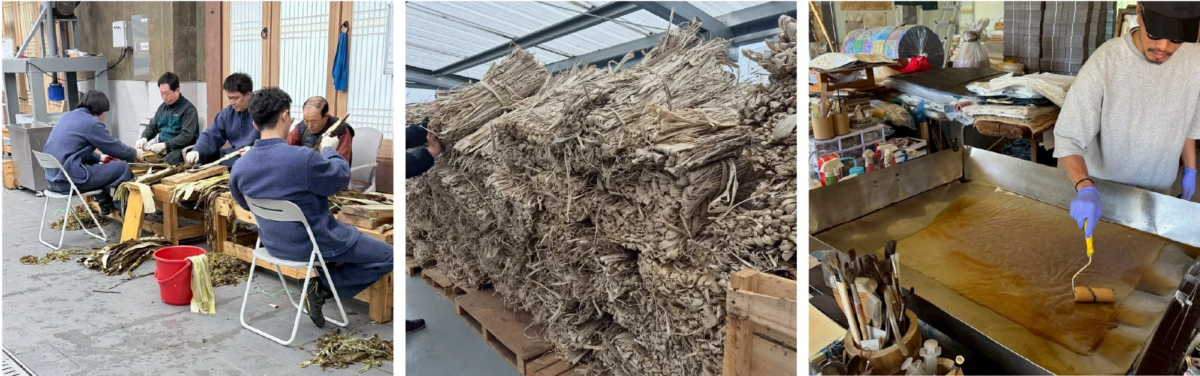 植物繊維を使った伝統的な紙作りの工程