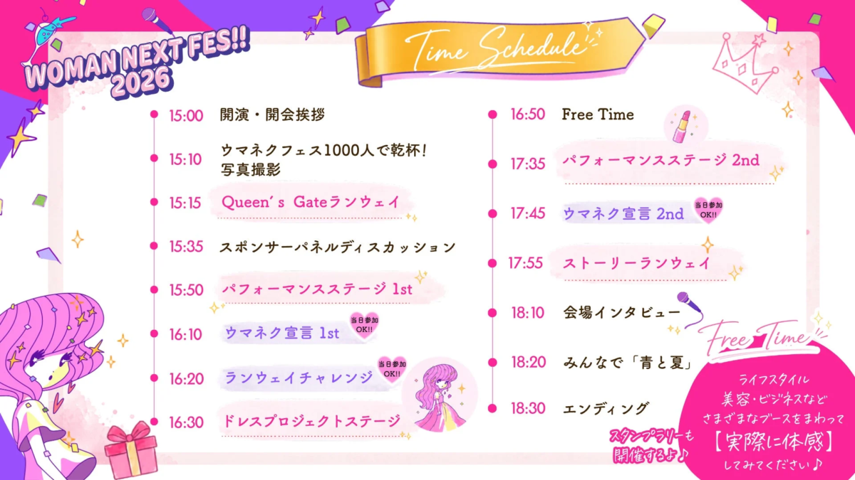 WOMAN NEXT FES!! 2026のタイムスケジュール