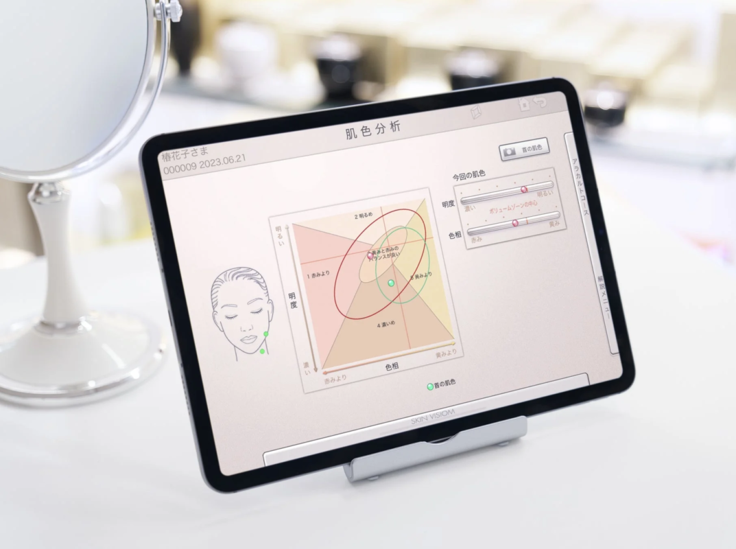 肌色分析のアプリケーションが表示されたタブレット端末