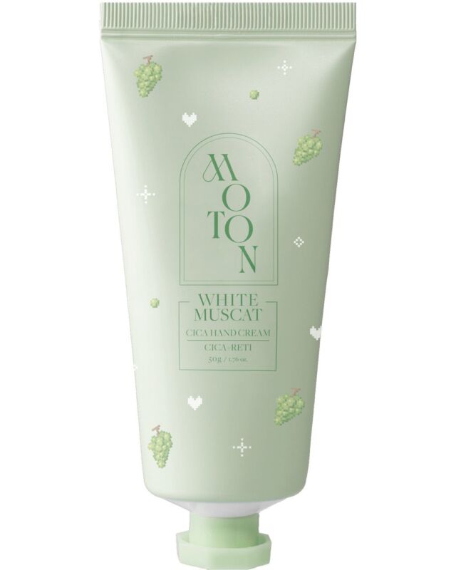 薄緑のチューブに入ったMOTON シルクハンドクリーム WHITE MUSCATの香り