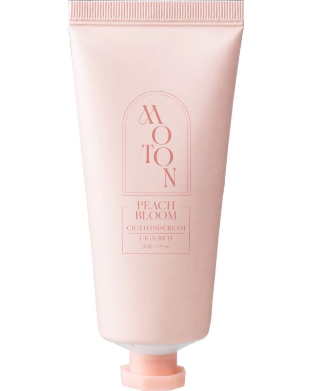 薄いピンクのチューブに入ったMOTON シルクハンドクリーム PEACH BLOOMの香り