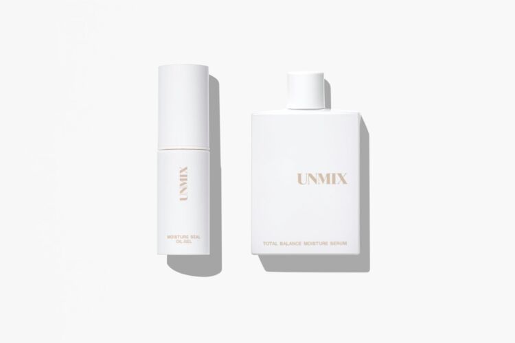 UNMIXのモイスチャーシール オイルジェル(左)と、トータルバランス モイスチャーセラム(右)