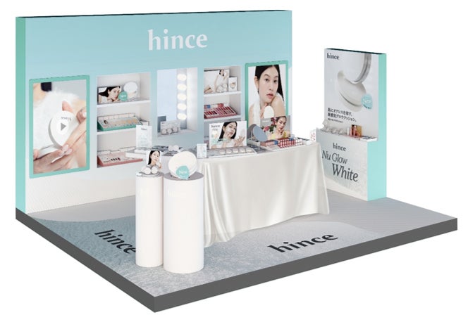 ミントグリーンの壁面にhinceのビジュアルが並ぶ、POP UP STOREの設計イメージ