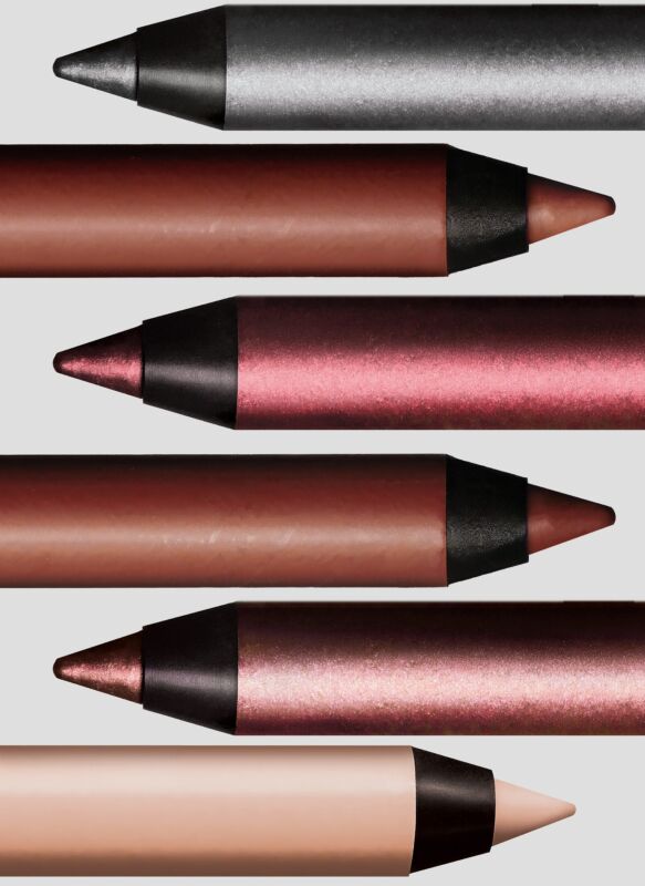 Swatches of Kajal Excess Longwear Eyeliner. Matte and pearl liners lined up