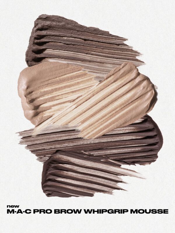 Swatches of Pro Brow Whipgrip Mousse. Strokes from beige to deep brown