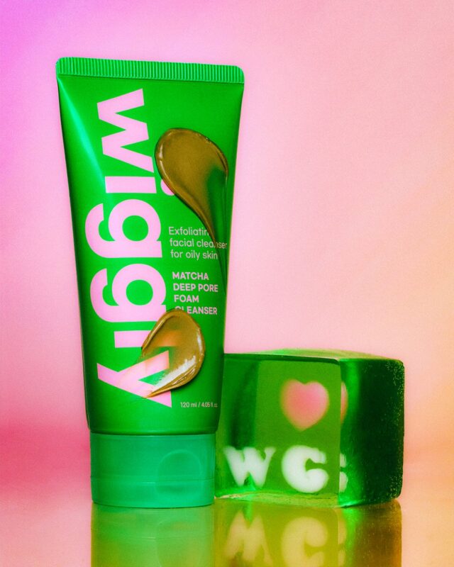 A green tube of Matcha Deep Pore Foam Cleanser and a clear green cube
