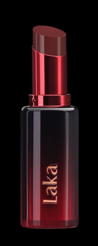 黒い背景に置かれた赤いリップ、Laka デビルメルティングリップ