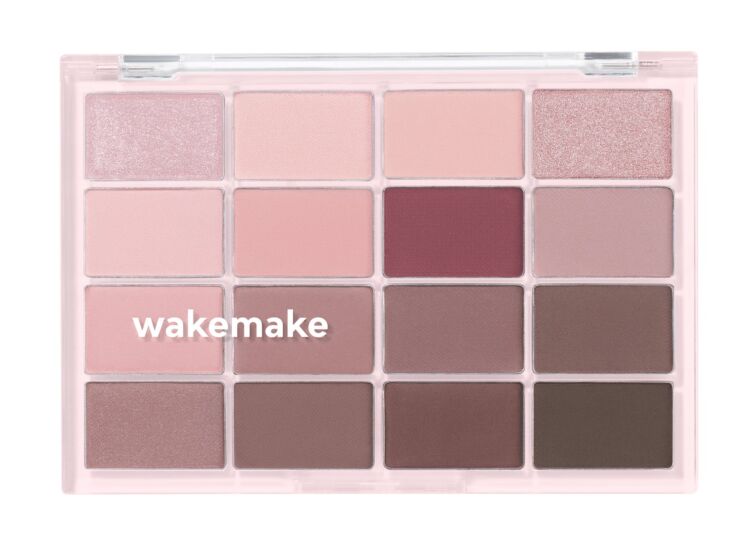 ピンクとブラウンの12色が並ぶ、wakemake ソフトブラーリングアイパレット