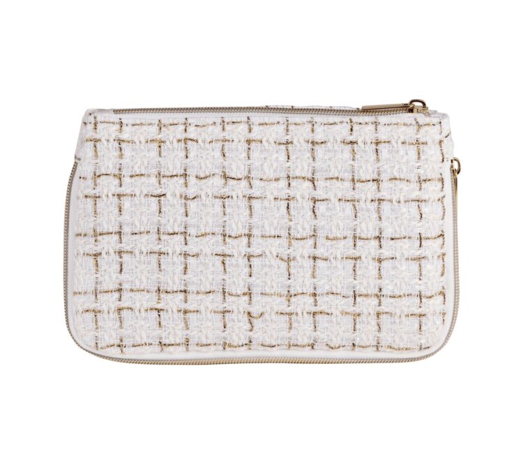 A Dr.Ci:Labo original pouch in white tweed woven with gold thread