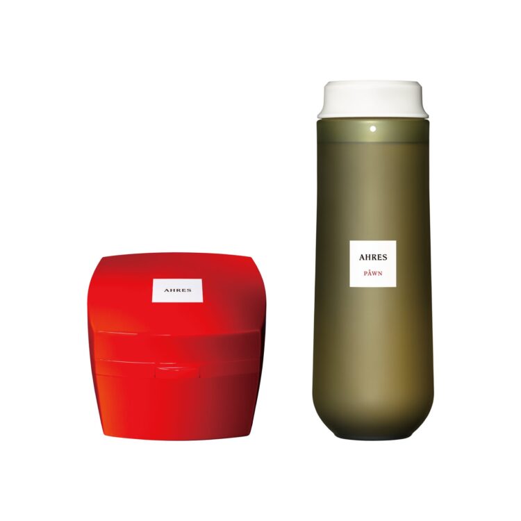 AHRES products: a round red container beside an olive-colored bottle