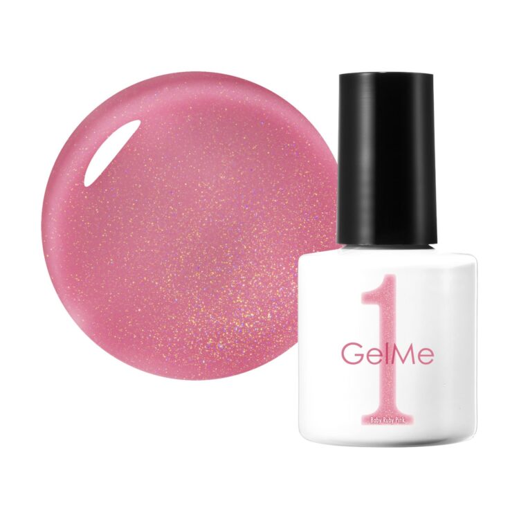 Glittery ruby pink color gel GM178 Baby Ruby Pink and its bottle