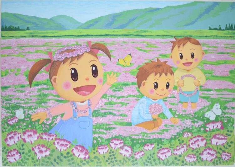 花畑のさっちゃんたちを描いた大人の部の最優秀賞作品
