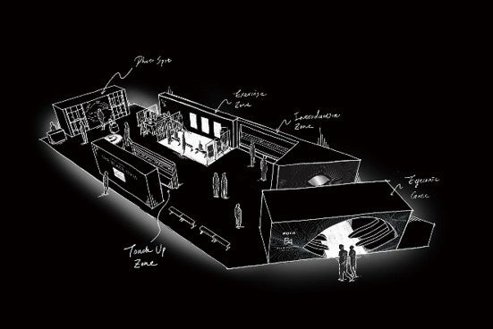 4つのゾーンの配置を描いた、会場全体のイメージスケッチ