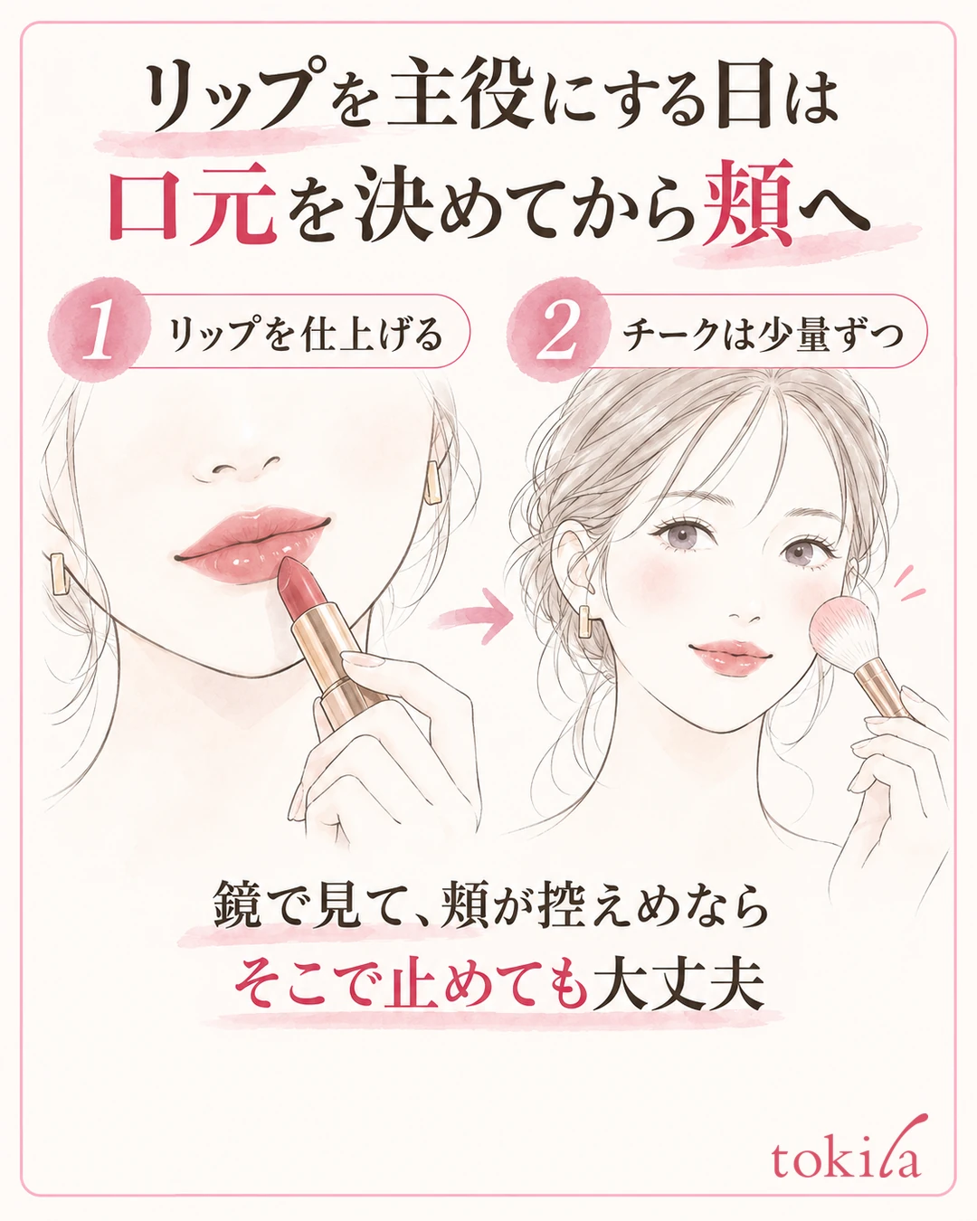 Illustration of a finish with a boldly colored rose lip and a pale blush