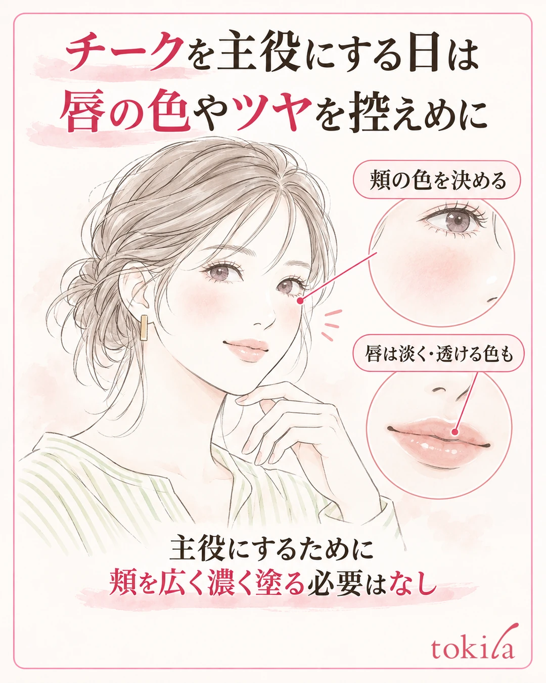 Illustration of a finish with a rose blush as the star and a pale lip
