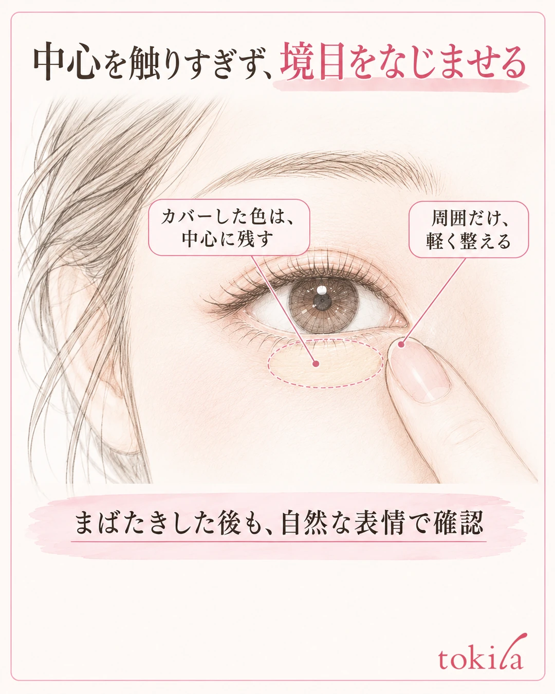 컨실러의 중심은 남기고 주변 경계만 손가락으로 가볍게 스며들게 하는 그림