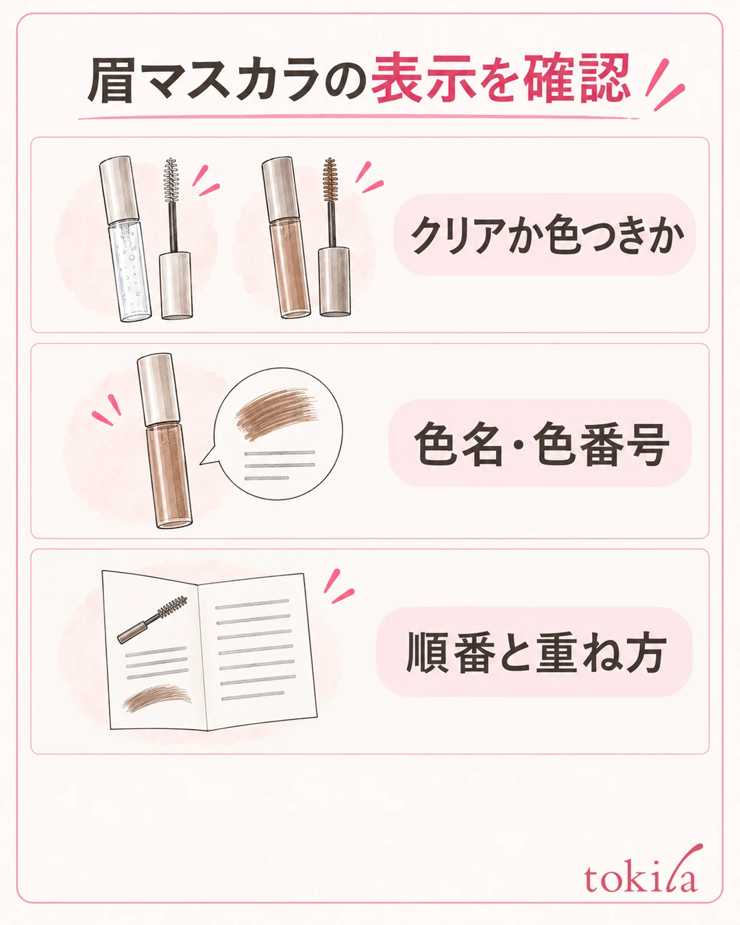Three items to check: clear or colored, the color name, and the order and layering