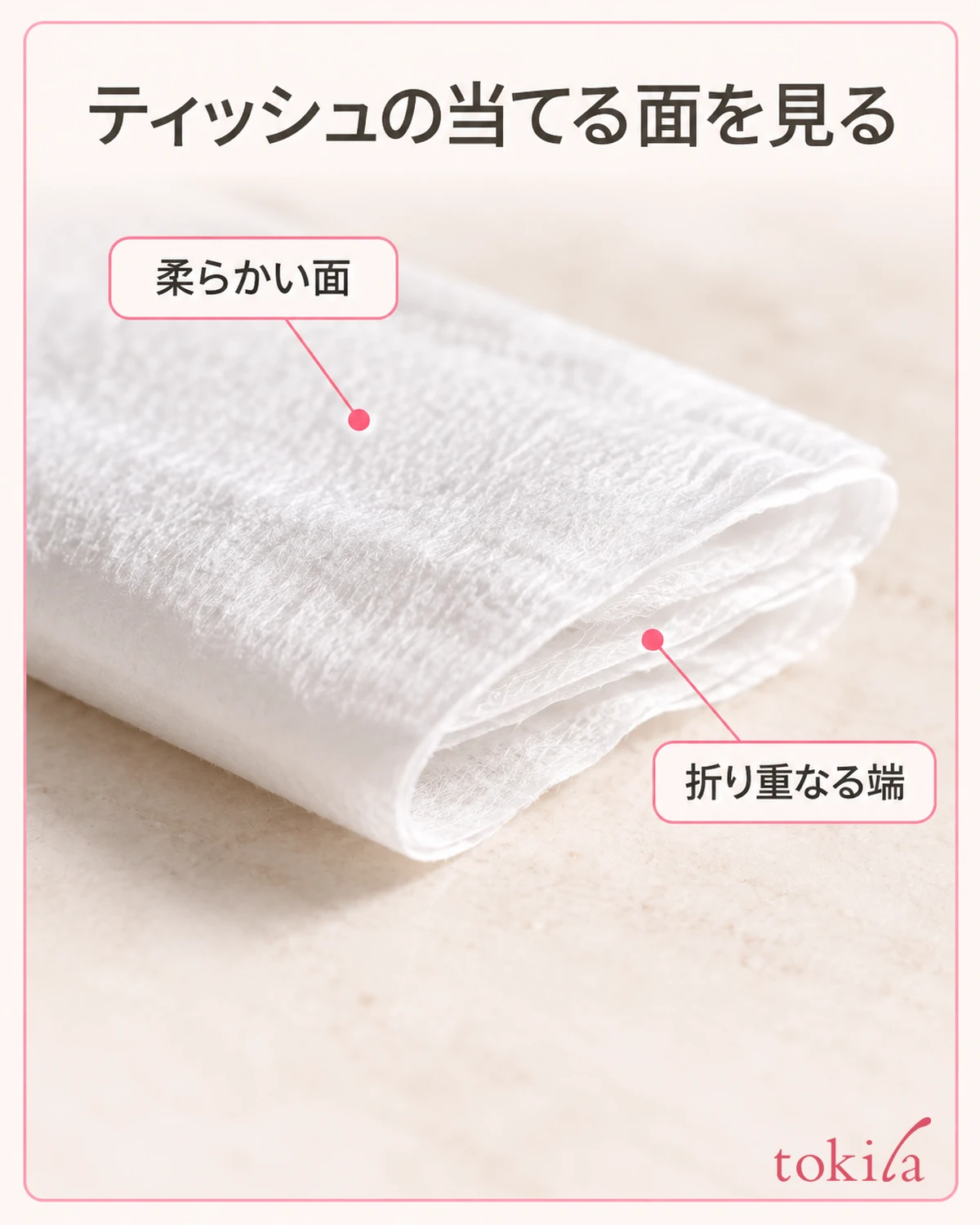 The broad face of a soft tissue and the edge where the paper overlaps