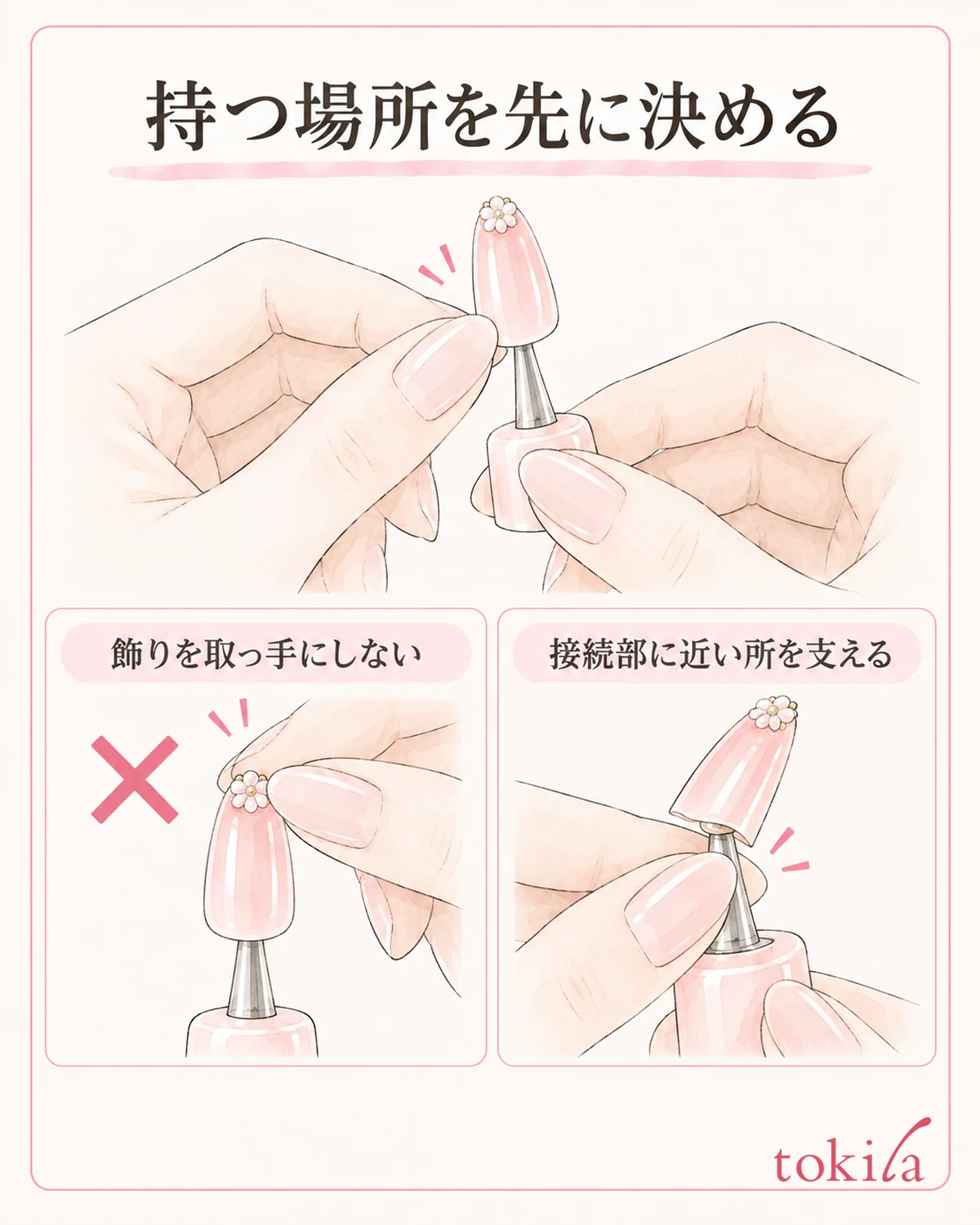 After checking the finish, choose an area you can hold that is close to the connection.