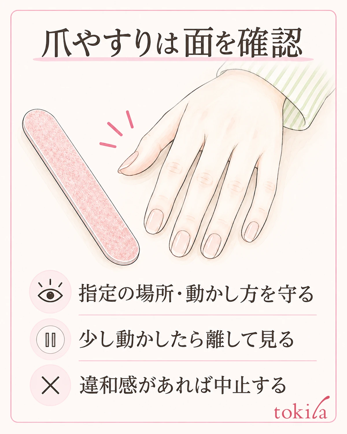 使う面を確認できてから、手持ち品で指定された場所と動かし方に従います。