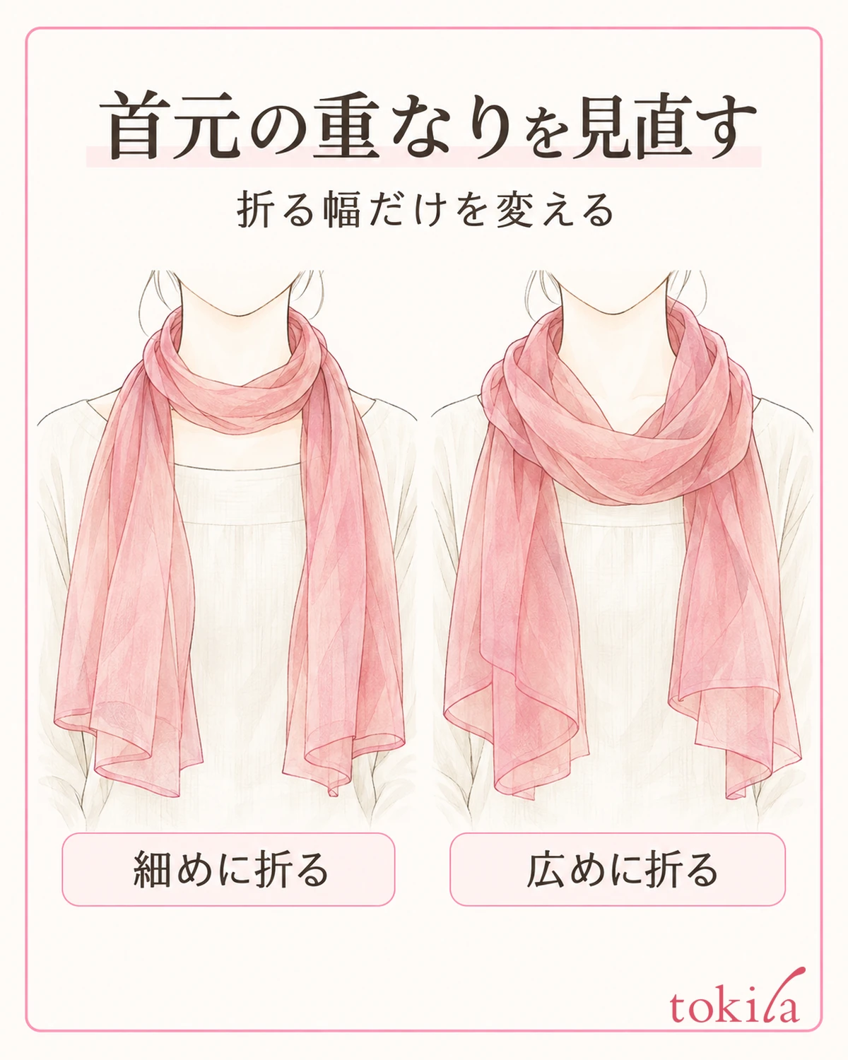 服を固定し、折る幅だけを変えて重なりを見ます。