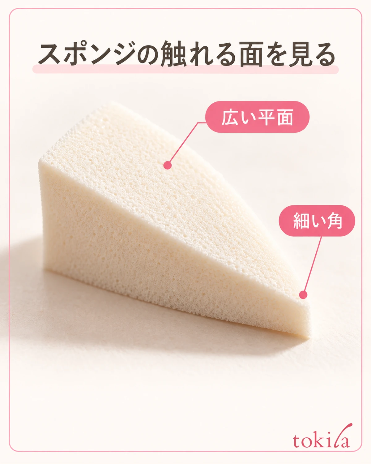 スポンジの広い平面と細い角を近くで見ます。