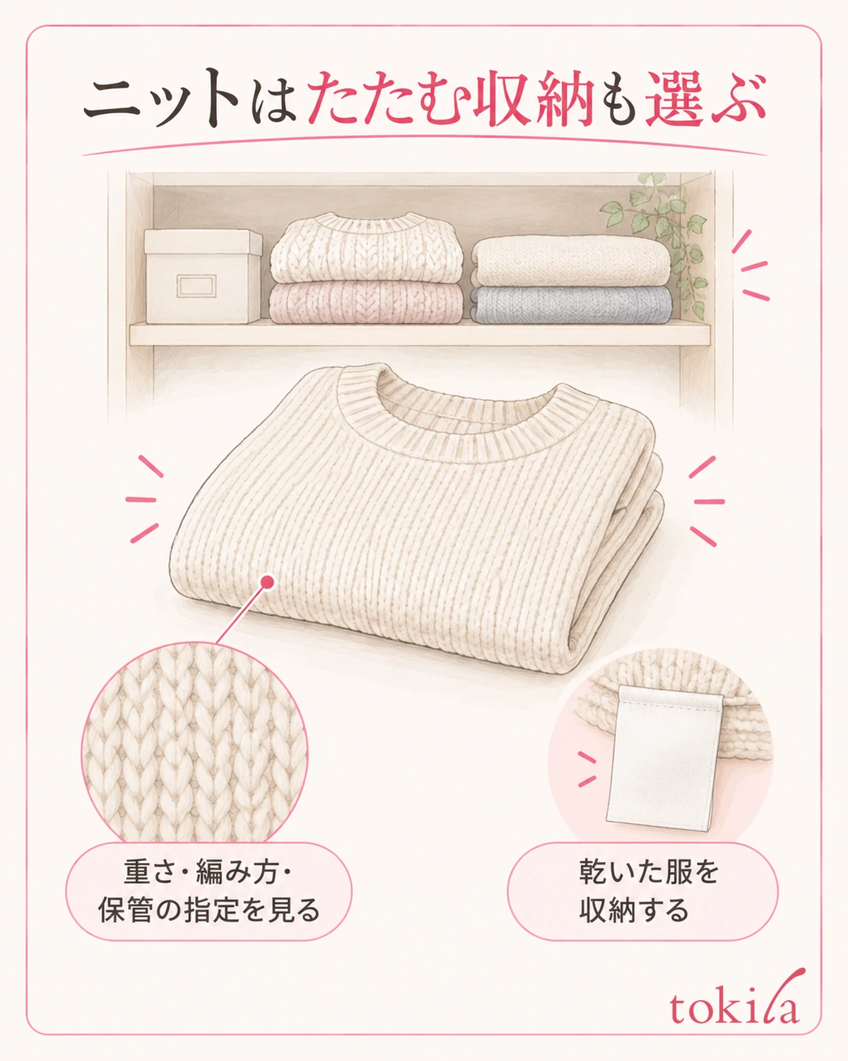 服の重さ・編み方・保管の指定を見て、たたむ場所を先に作ります。