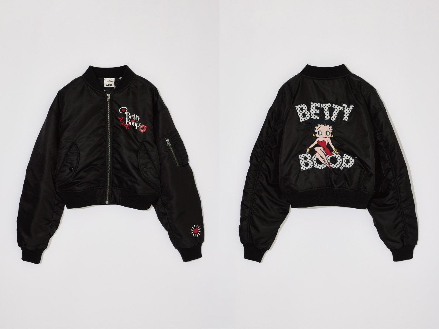 Betty Boop™×AZUL MA-1のBLK、前面と背面