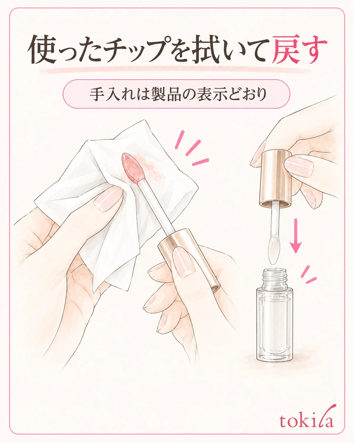 使用後のチップを表示どおりに拭き、元の容器へ戻します。