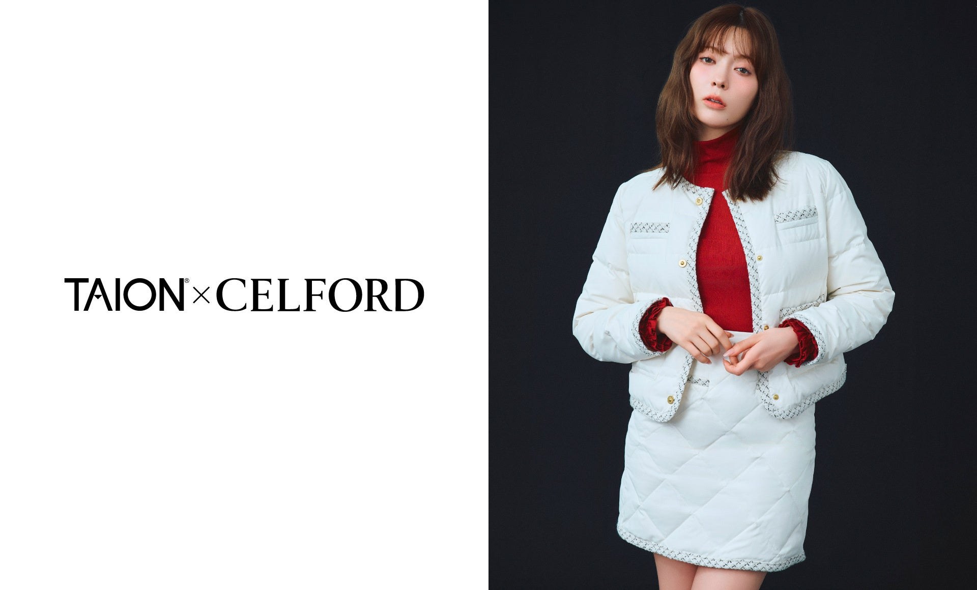 TAION×CELFORD初コラボの短丈コート着用イメージ