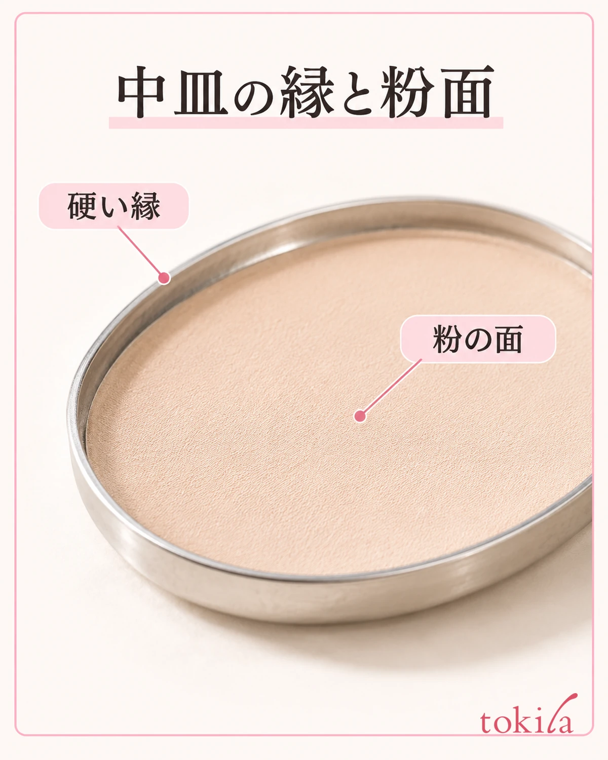 浅い中皿の硬い縁と粉面を近くで見ます。